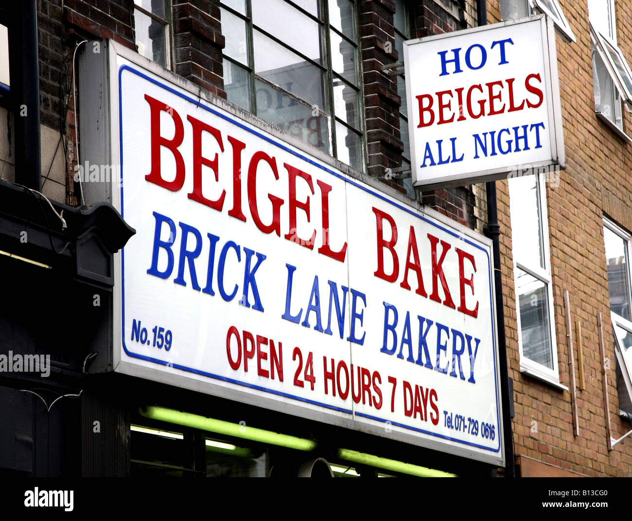 Inscrivez-vous sur 24 heures beigel shop à Brick Lane London Banque D'Images