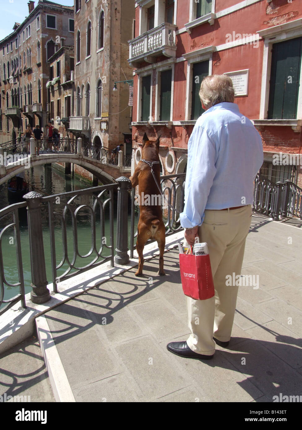 Man Walking dog, Venise, Italie Banque D'Images