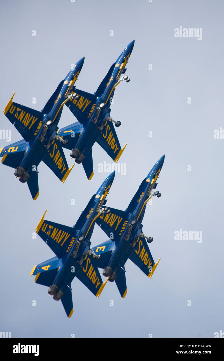 L'élite de la marine américaine de vitesse des Blue Angels en formation à des centaines de kilomètres par heure, à la Journée Portes Ouvertes 2008 Service Commun air show. Banque D'Images