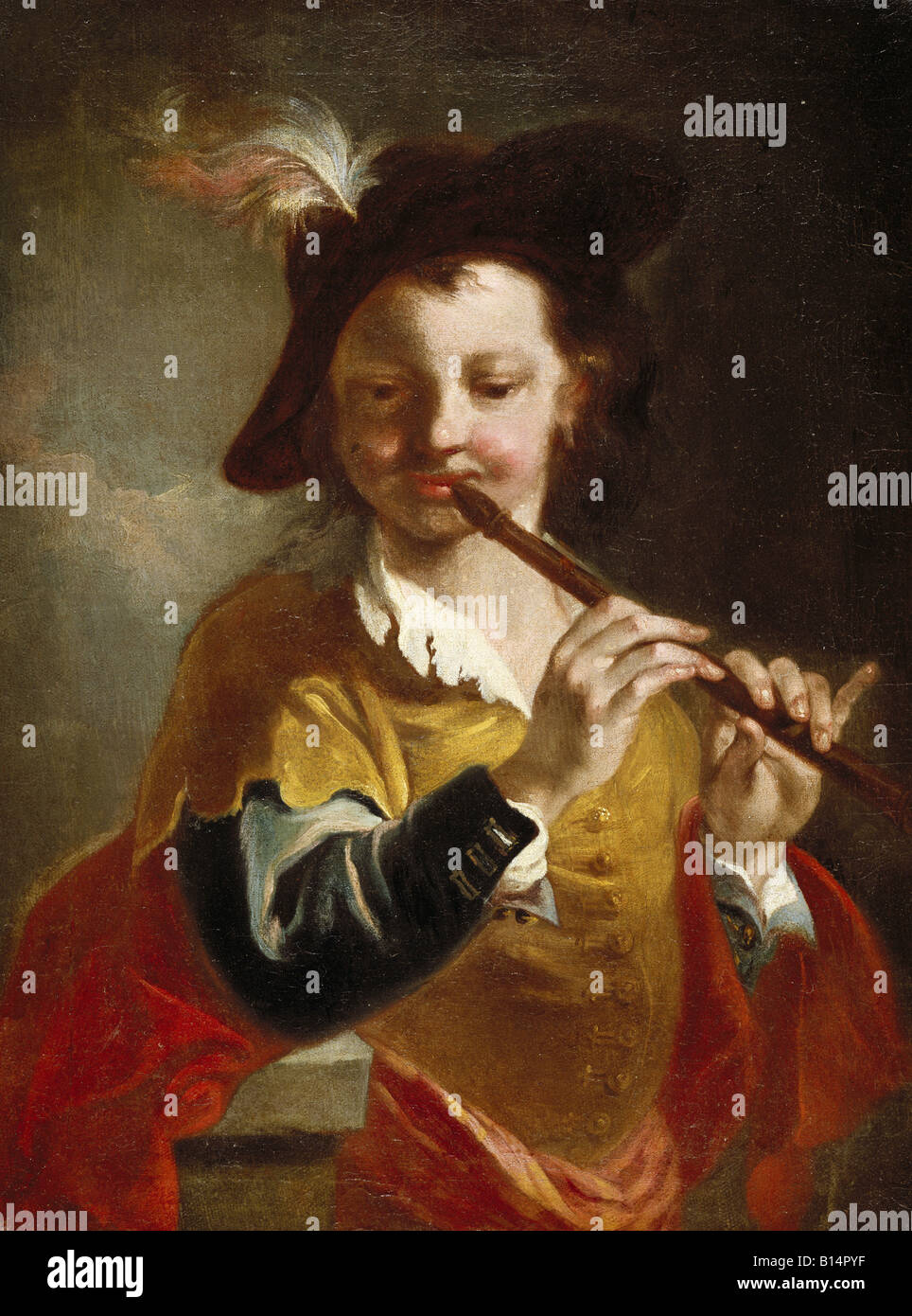 Beaux-arts, Brugger, Andreas (1737 - 1812), peinture, 'Flötenspieler', ('flute player'), vers 1770, huile sur toile, Musée Langen Banque D'Images