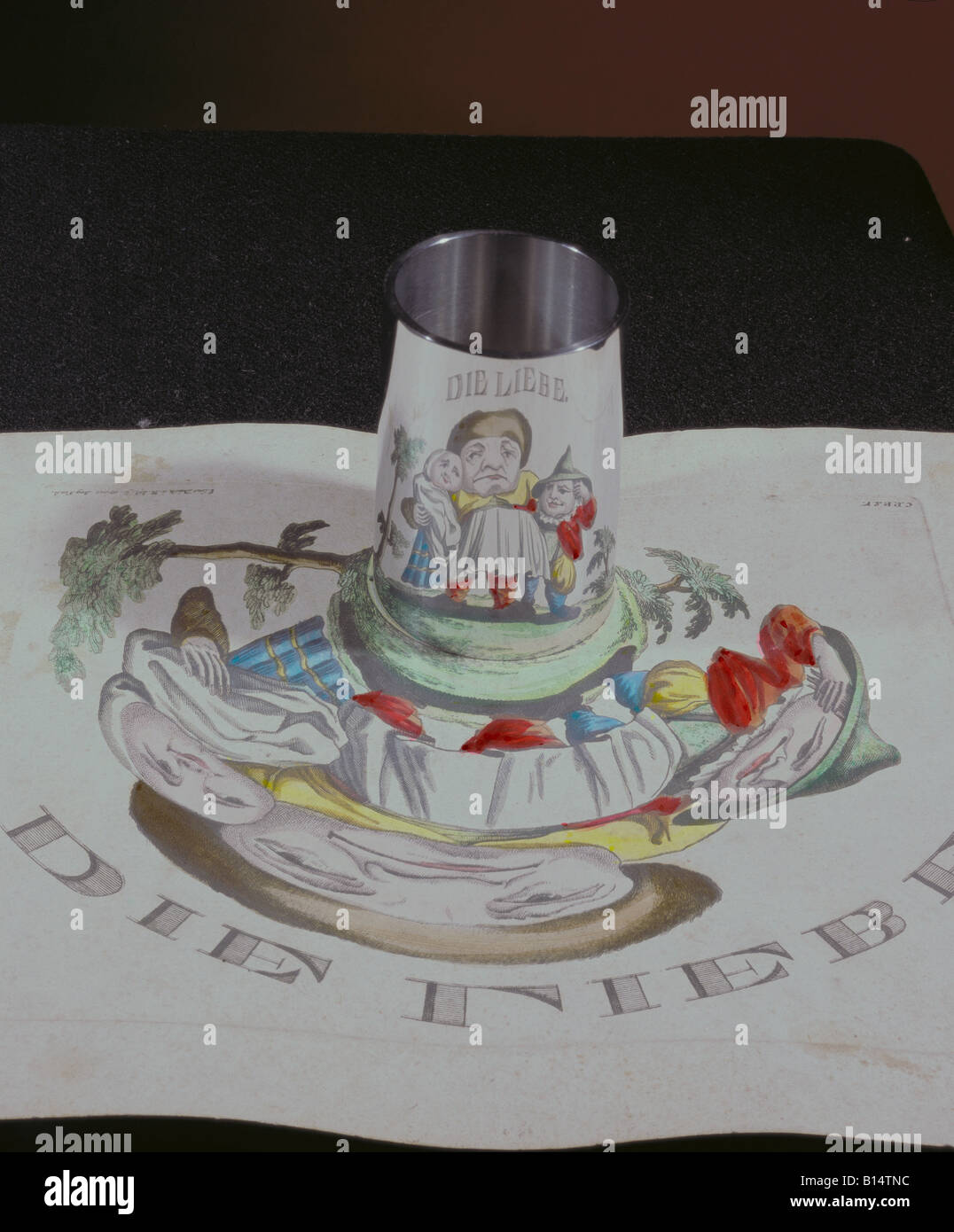 Beaux-arts, gravure couleur, d'anamorphose par Elias Baeck, Augsburg, détail, 17e/18e siècle, Munich Stadtmuseum, , n'a pas d'auteur de l'artiste pour être effacé Banque D'Images