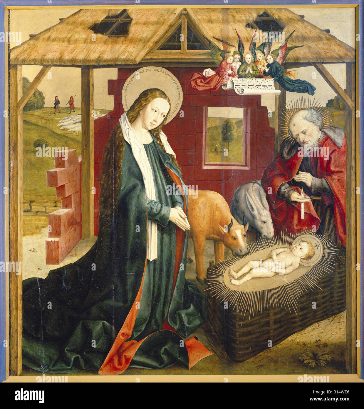 Beaux-arts, art religieux, Jésus Christ, la naissance du Christ, l'adoration de l'enfant, peinture, Brixen, vers 1470, musée du diocèse de Freising, Allemagne, , n'a pas d'auteur de l'artiste pour être effacé Banque D'Images