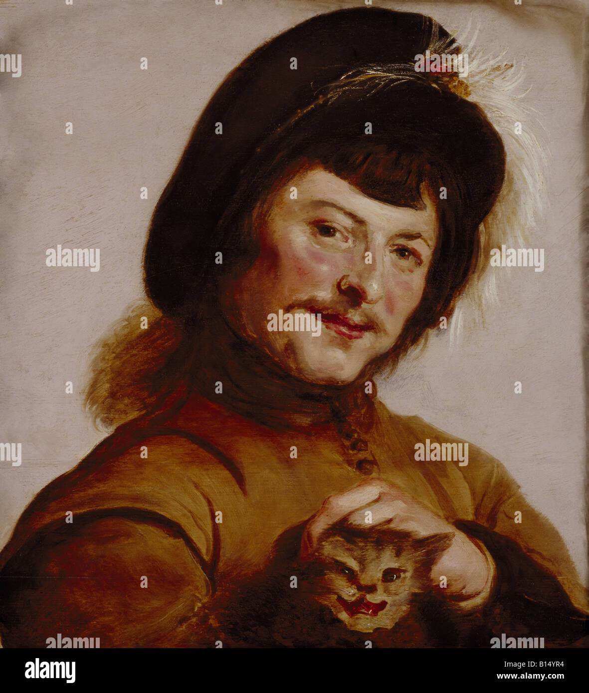 Beaux-arts, Hals, Frans (1583 - 1666), peinture, 'Jeune homme avec cat', 1635, huile sur panneau, 41 cm x 43 cm, musée d'état, Kassel, Allemagne, , n'a pas d'auteur de l'artiste pour être effacé Banque D'Images
