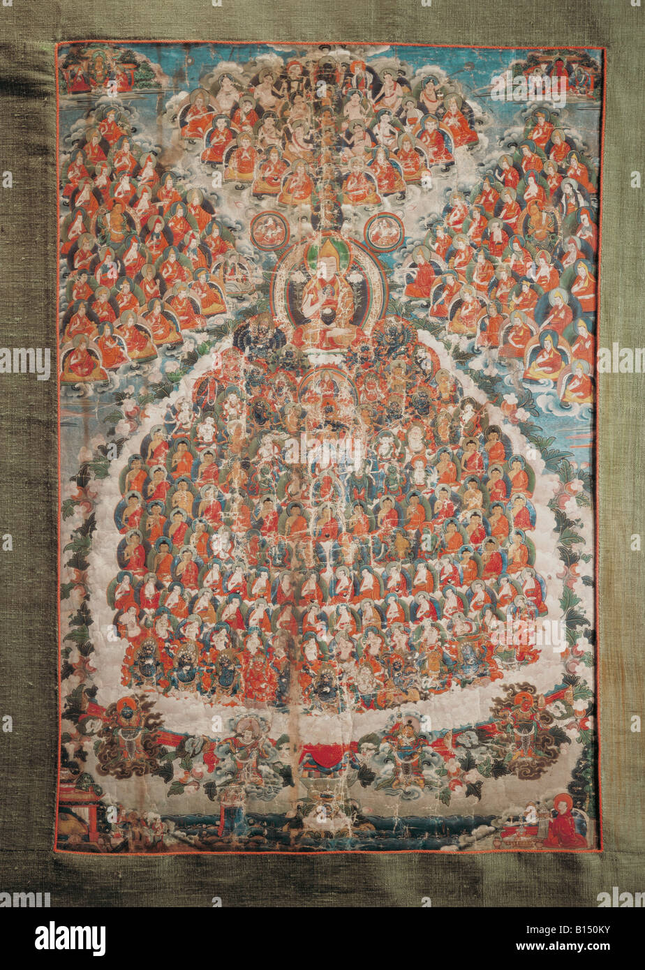 Beaux-arts, du Tibet, de la peinture, de l'arbre du monde, Thangka Tsonkhapa, dans le centre, la soie, 18e siècle, collection ethnologique, Zuerich, Université de l'artiste , Copyright n'a pas à être effacée Banque D'Images