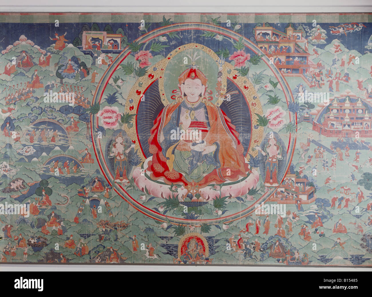 Beaux-arts, Tibet, peinture, Fitfty sous forme de scènes de la vie de Padnasambhana, soie, 18e/19e siècle, collection ethnologique, Zuerich, Université de l'artiste , Copyright n'a pas à être effacée Banque D'Images