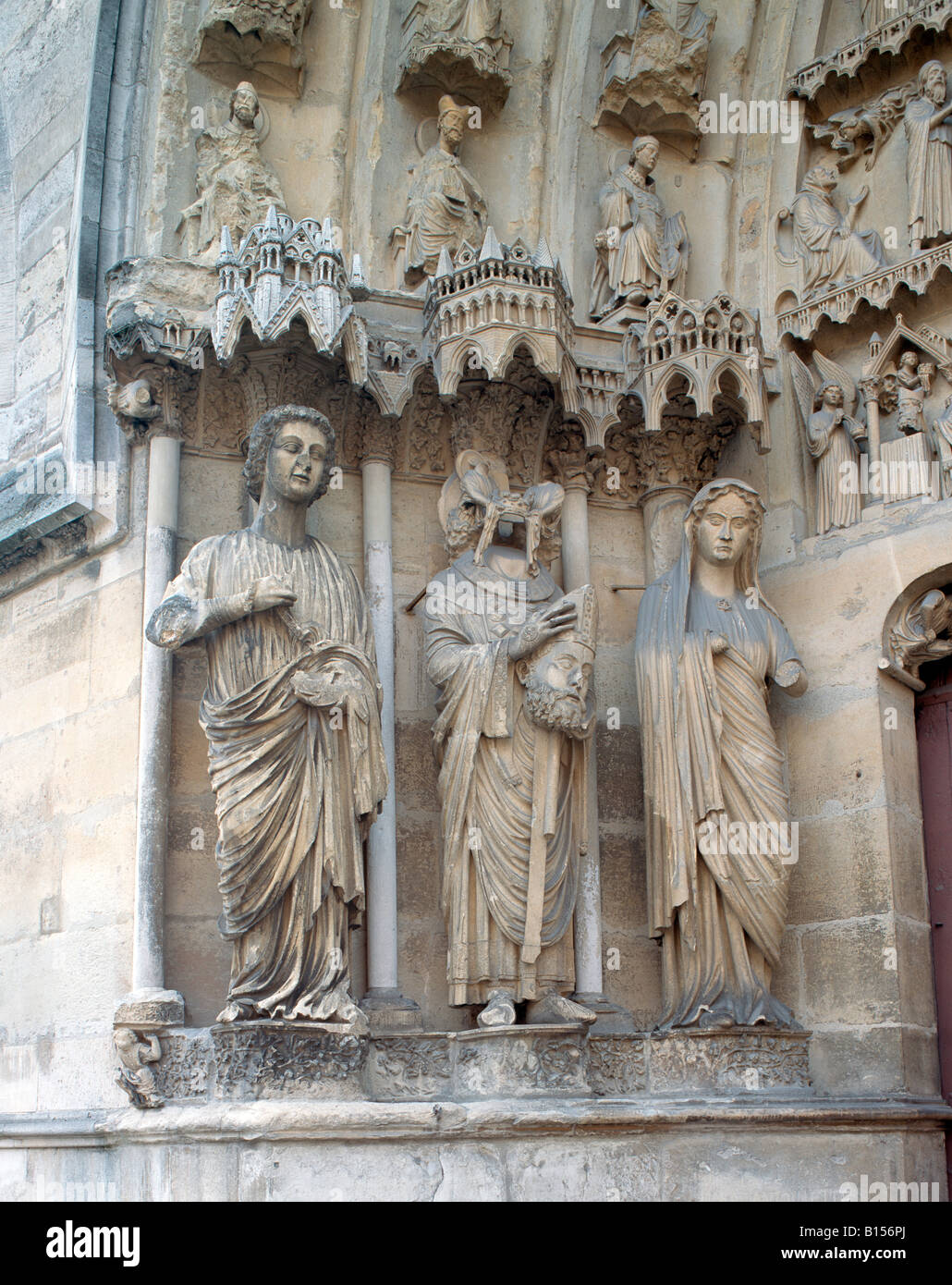 Reims, Kathedrale, cathedrale,Nordfassade, façade nord, portail d'ax, groupe de, Skulpturen Nordfassade Banque D'Images