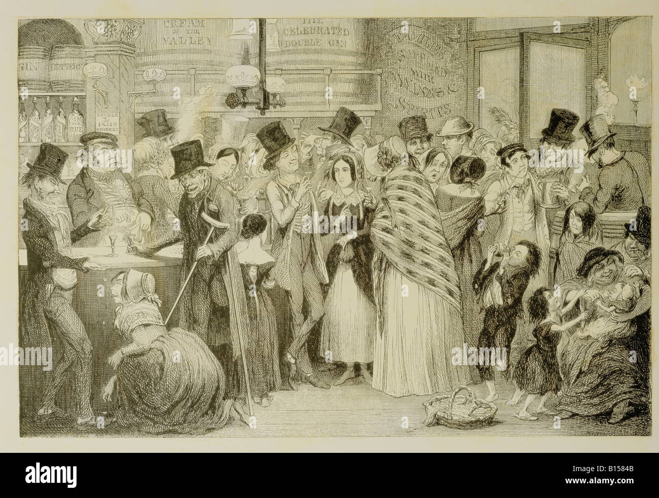 Beaux-arts, Cruikshank, George (1792 - 1878), graphique, collection "l'ivrogne's children', 'la plaque 1 Shop Gin', gravure, 1848, collection privée, , n'a pas d'auteur de l'artiste pour être effacé Banque D'Images