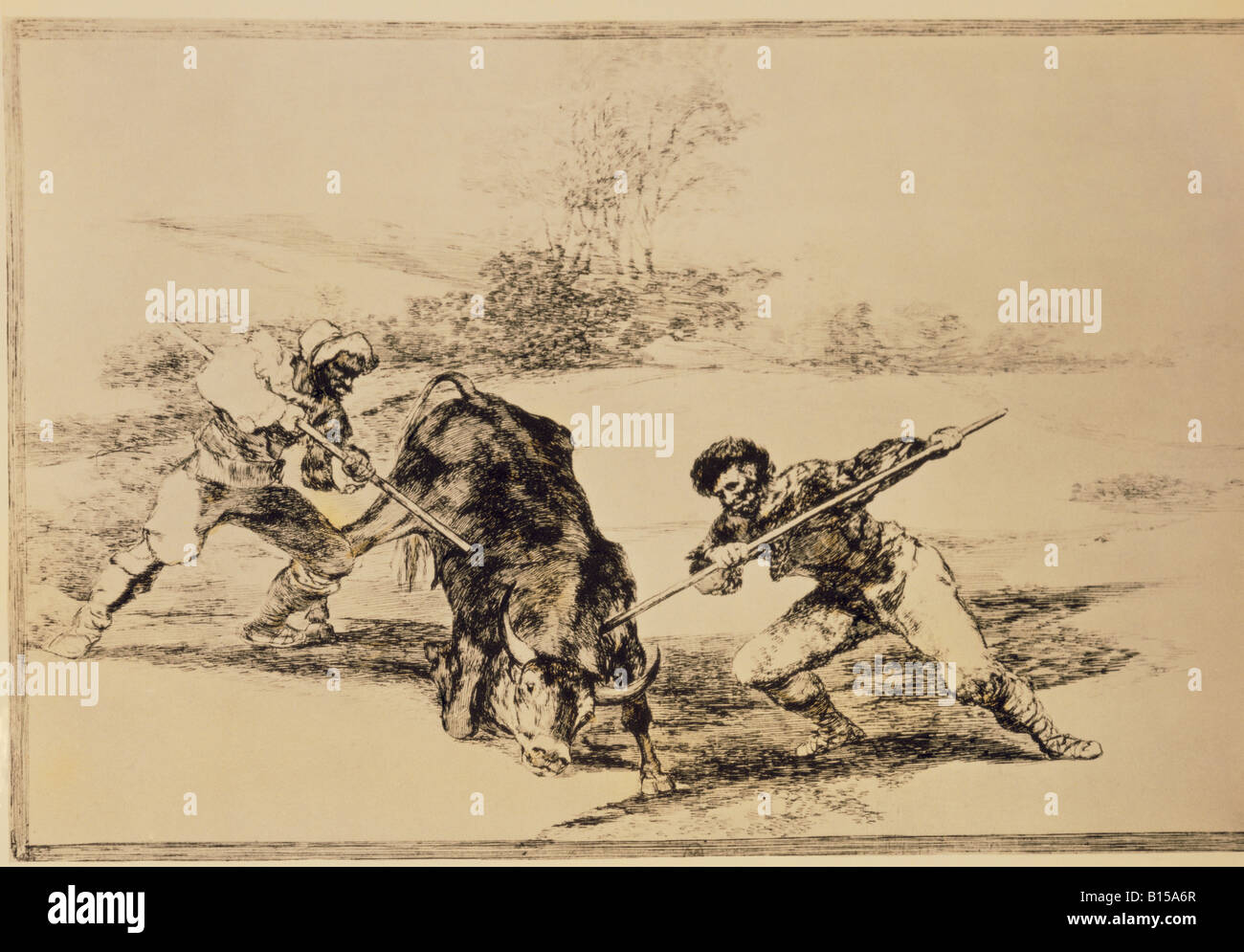 Beaux-arts, Goya y Lucientes, Francisco de (1746 - 1828), graphique, "Une autre façon de chasser à pied', de 'Tauromachia" (la corrida), 1816, collection privée, l'artiste n'a pas d'auteur pour être effacé Banque D'Images