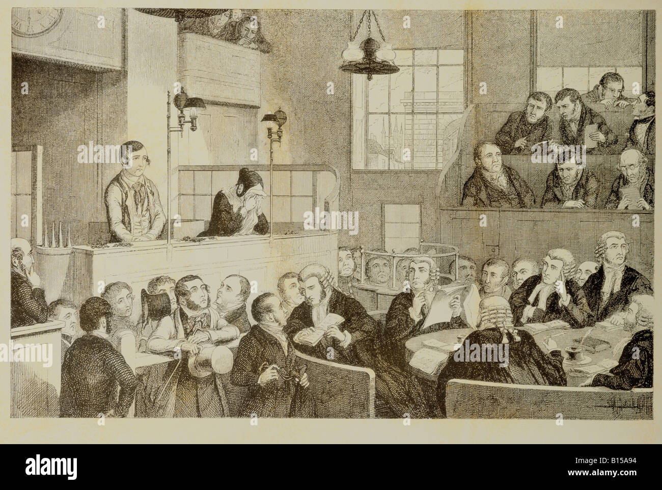 Beaux-arts, Cruikshank, George (1792 - 1878), graphique, collection "l'ivrogne's children', 'Le procès de la plaque 2 à l'Old Bailey', gravure, 1848, collection privée, , n'a pas d'auteur de l'artiste pour être effacé Banque D'Images