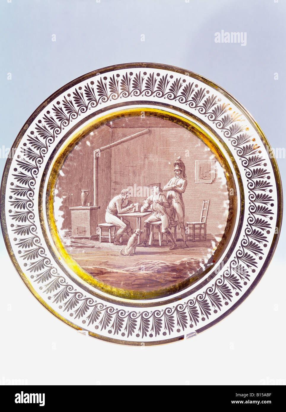 Beaux-arts, porcelaine, plaque, série "Scènes de la campagne et la vie du camp', diamètre 23,5 cm, sépia, peinture, manufacture de porcelaine de Sèvres, France, vers 1806 / 1808, la Résidence de Munich, collection de porcelaine, l'artiste n'a pas d'auteur pour être effacé Banque D'Images