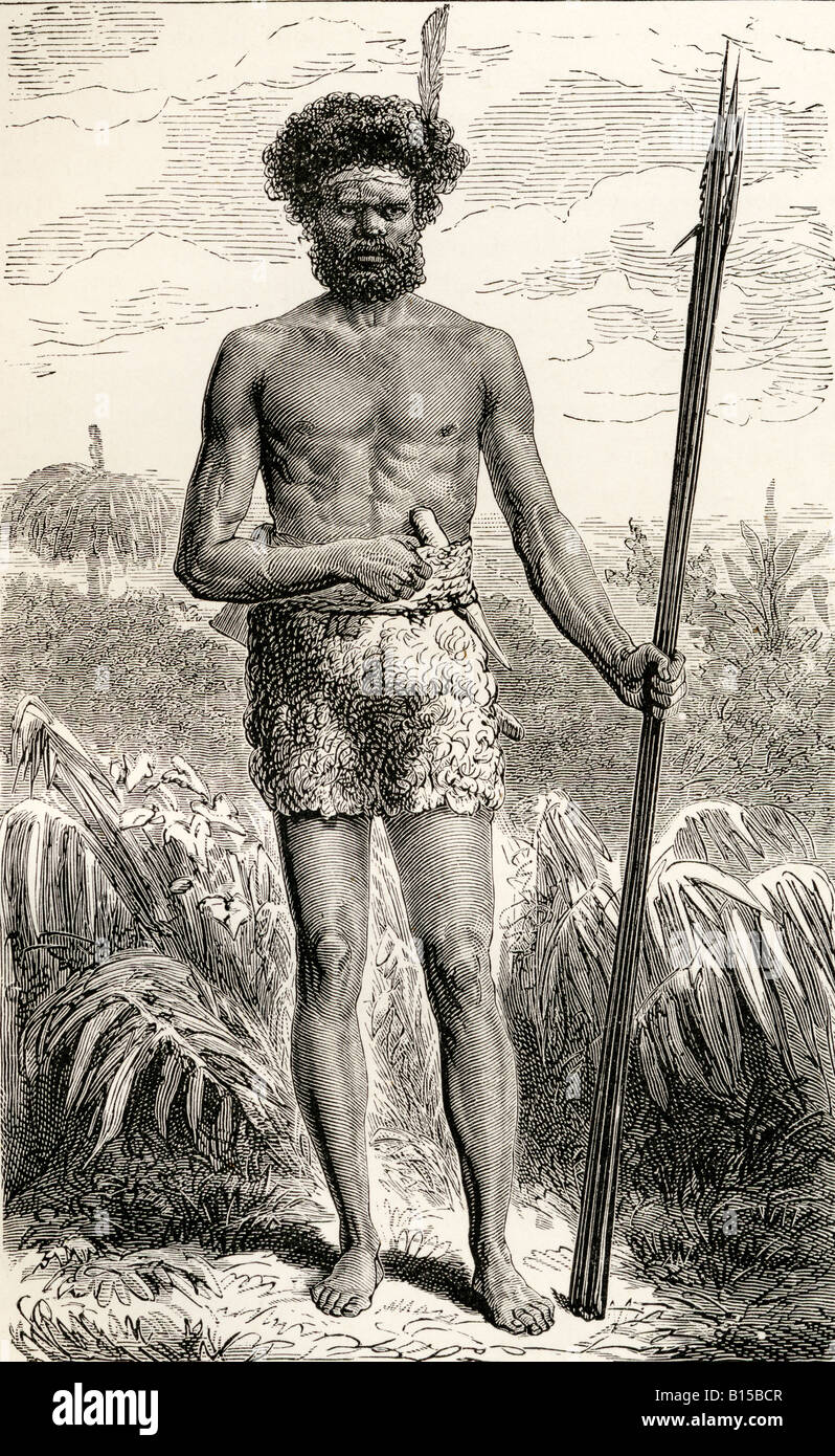 Natif d'Australie. Tiré du livre Journal of recherches de Charles Darwin, également connu sous le nom de Darwin Journal of a Voyage Around the World, publié en 1890. Banque D'Images