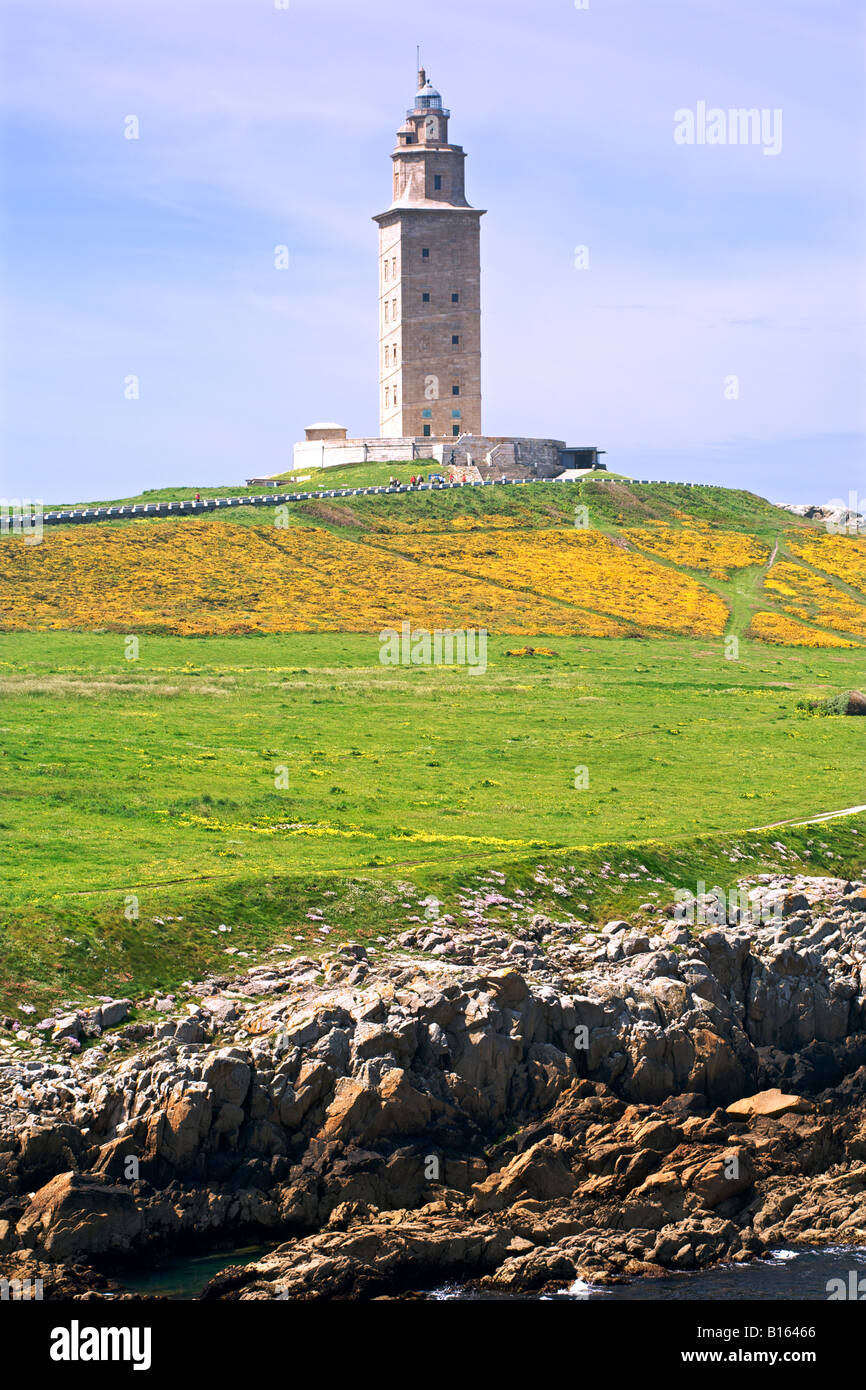 La Torre de Hercules dans la ville de La Corogne en Galice, Espagne. Banque D'Images
