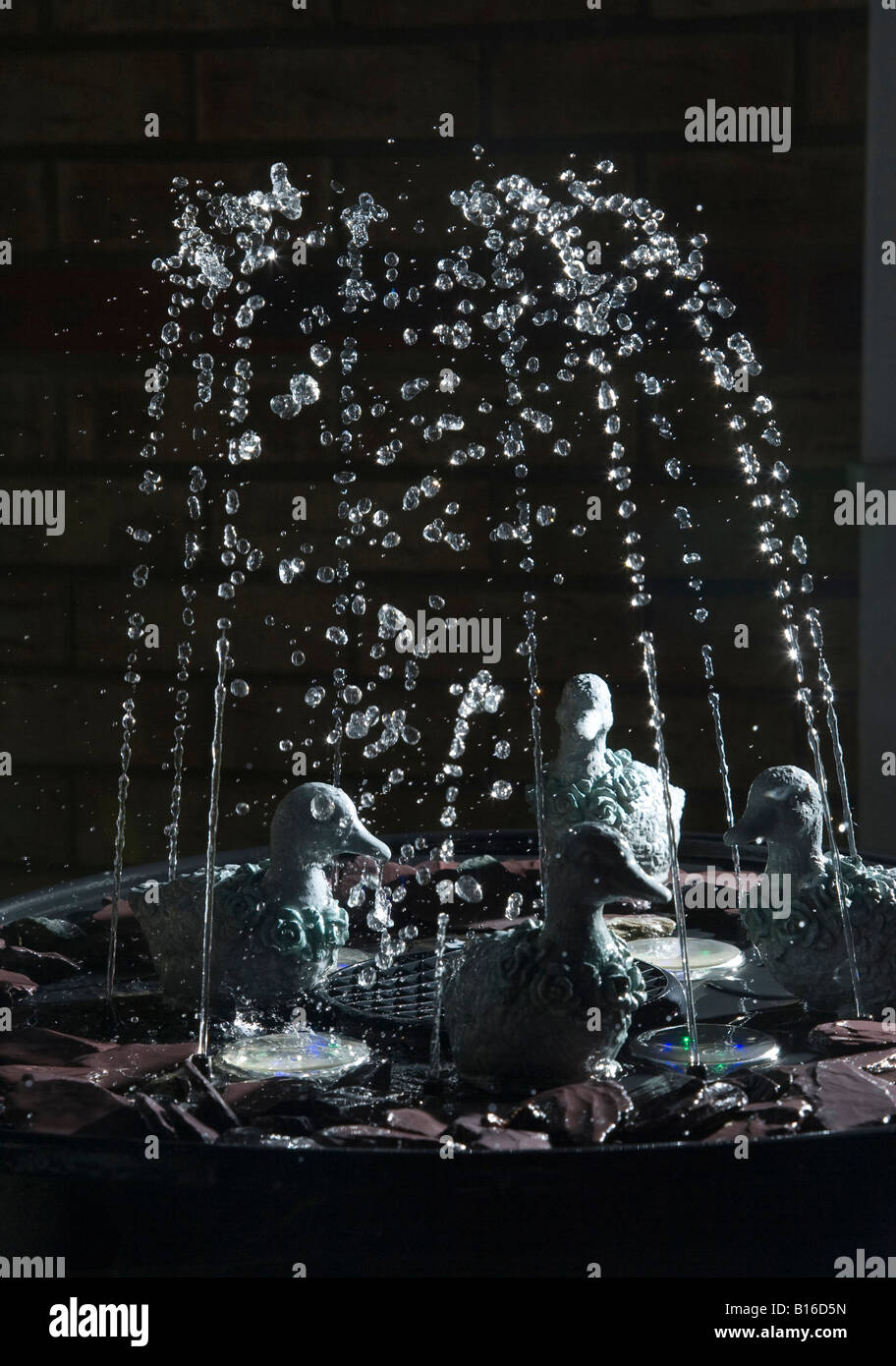 Fontaine de jardin la nuit Banque D'Images