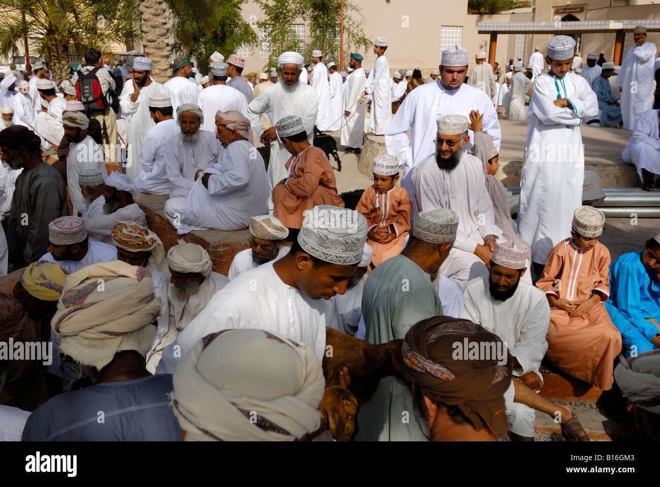 Le marché des animaux hebdomadaire ou souk dans la ville de Nizwa, Sultanat d'Oman Banque D'Images