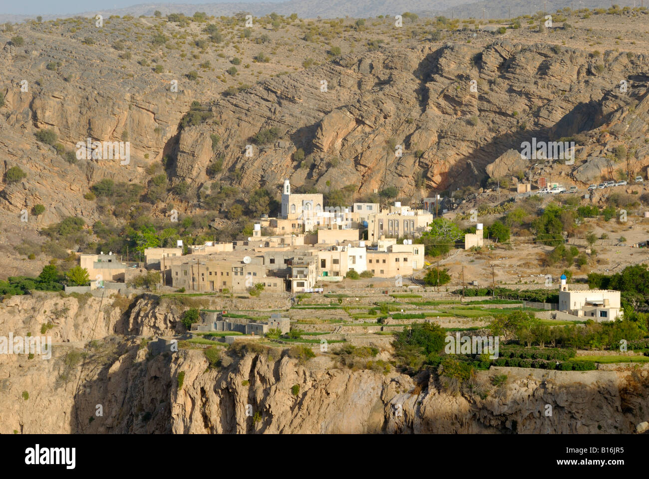 La lumière du matin sur le village d'Al Ayn, sur le Plateau Saiq, Al Jabal al Akhdar, montagnes Hajar, Sultanat d'Oman Banque D'Images