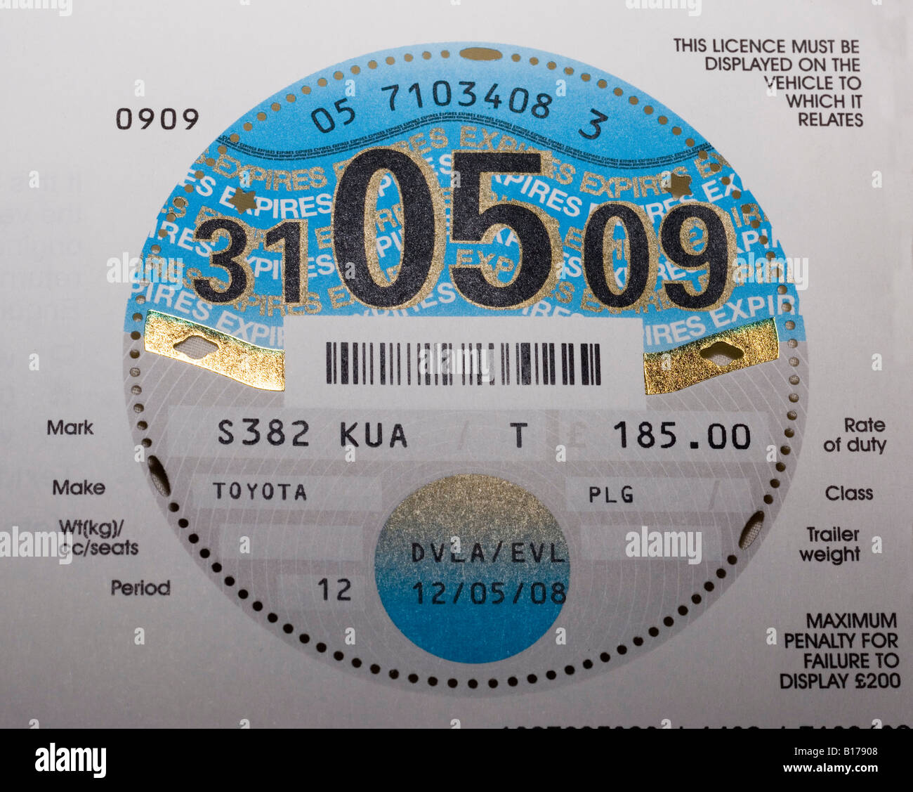 Un gros plan d'une taxe automobile Disc Uk Banque D'Images