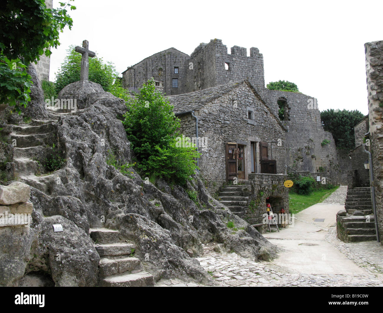 La Couvertoirade cité médiévale fortifiée qui a été construit par les Templiers au xiie et xiiie siècles Banque D'Images