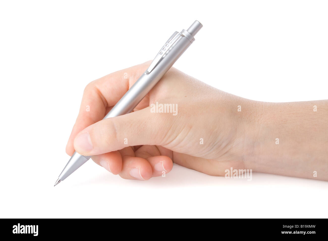 Part de l'écriture avec un stylo sur un fond blanc Banque D'Images