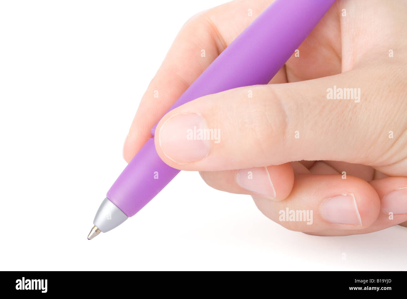 Part de l'écriture avec un stylo sur un fond blanc Banque D'Images