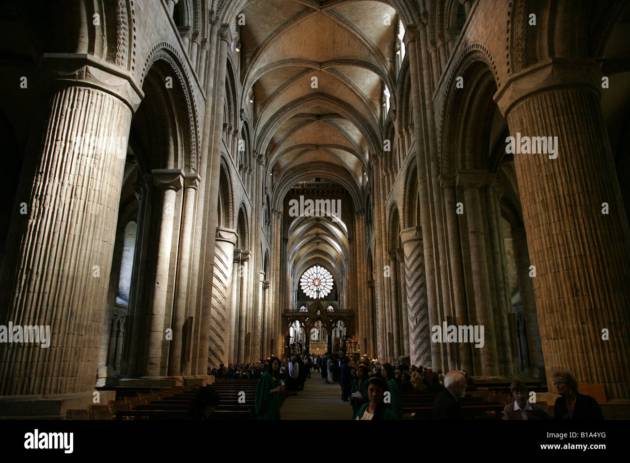 La nef, Cathédrale de Durham, Durham City, comté de Durham, Royaume-Uni. Banque D'Images