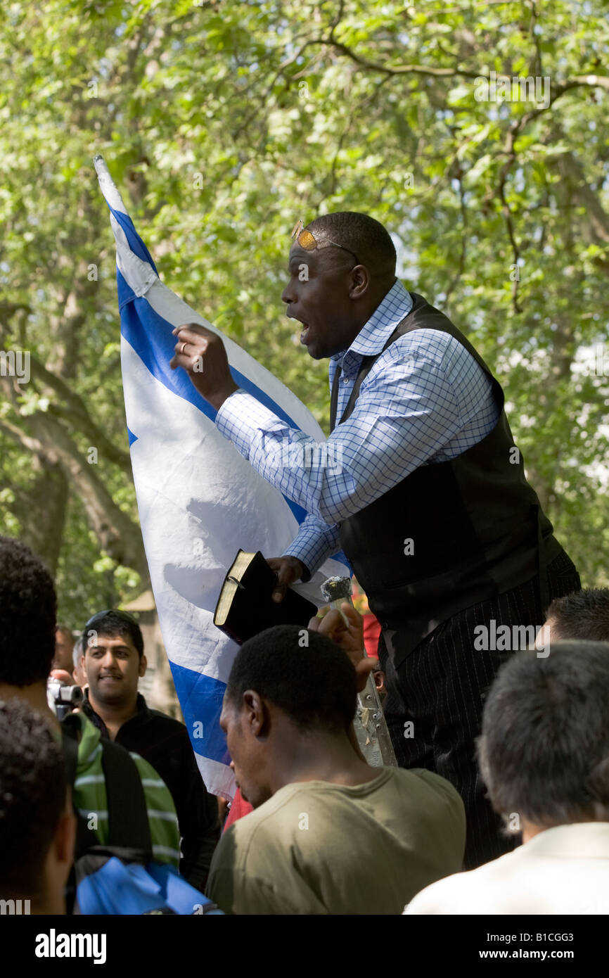 Prédicateur. Speakers Corner, Hyde Park, Londres, Angleterre Banque D'Images