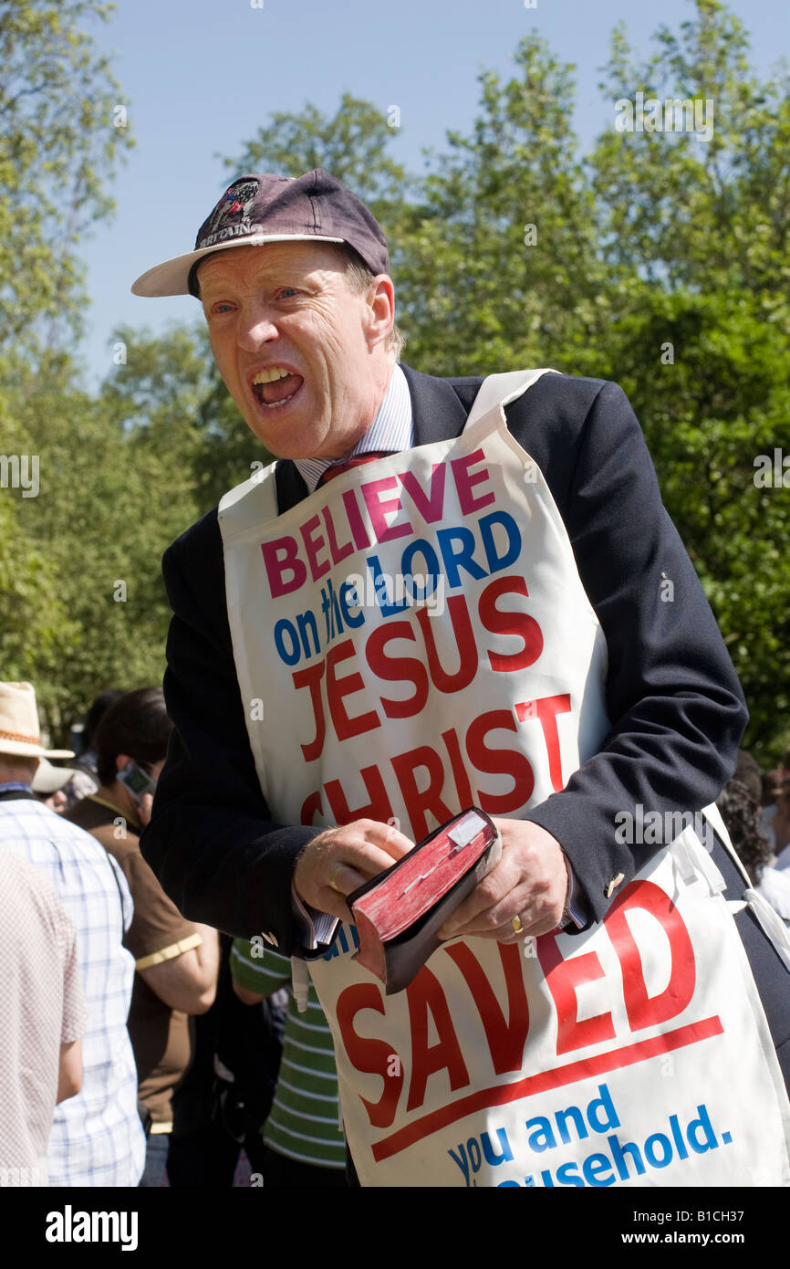 Prédicateur chrétien. Speakers Corner, Hyde Park, Londres, Angleterre Banque D'Images