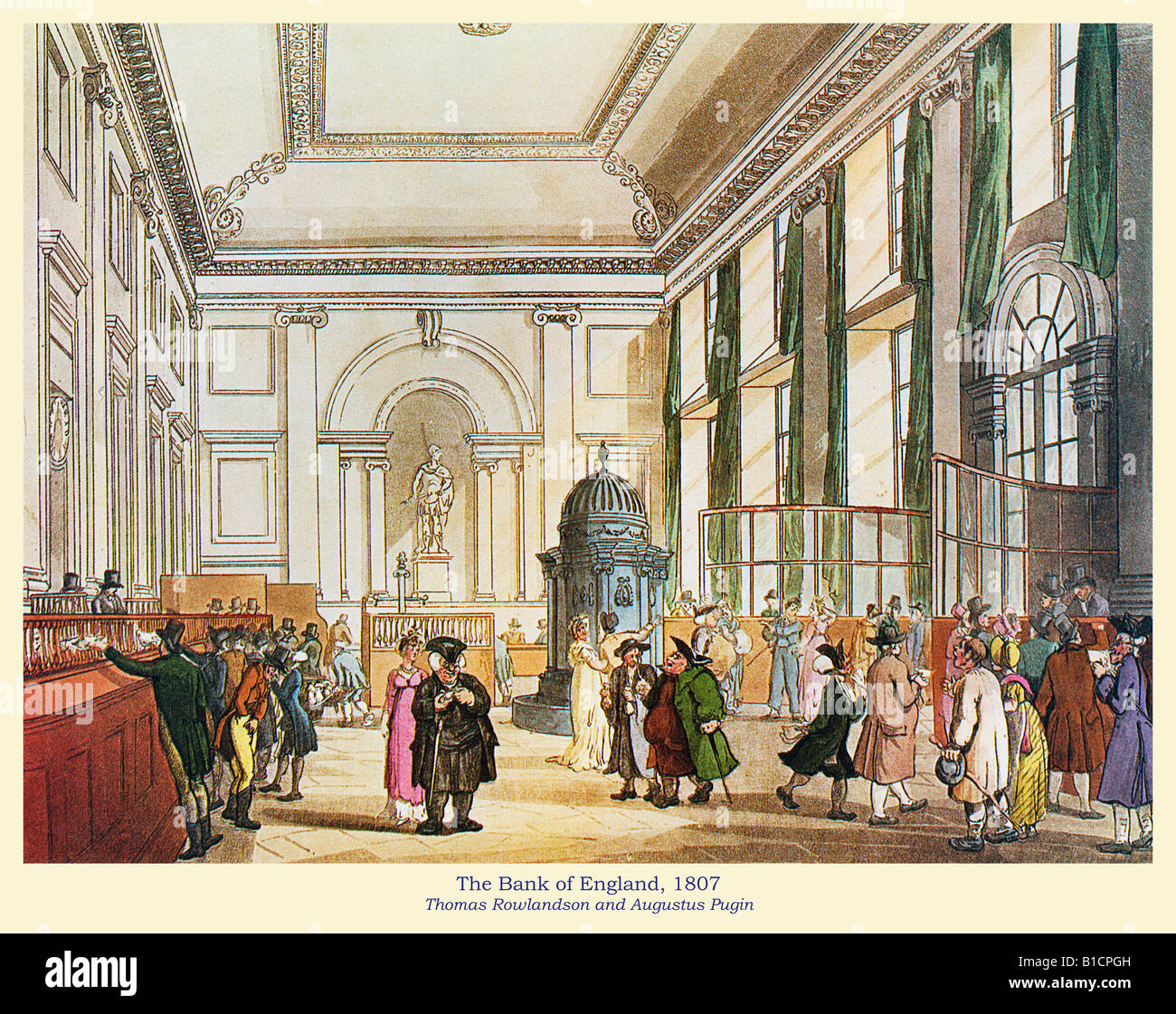 La Banque d'Angleterre en 1807 Threadneedle Street du microcosme de Londres par Rowlandson et Pugin Banque D'Images