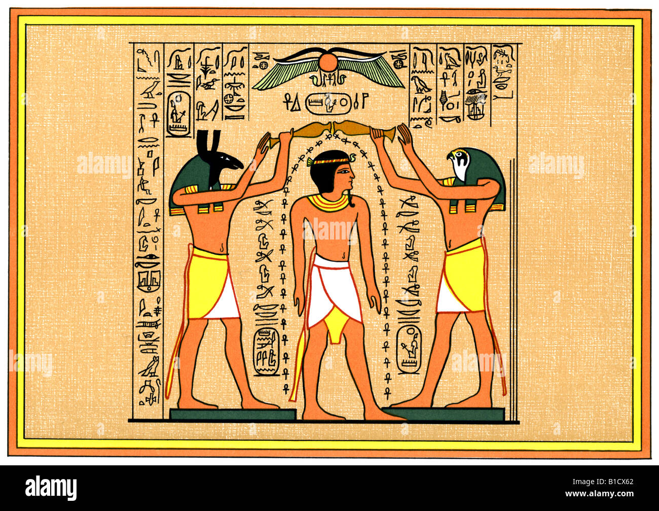 Définir et Horus verser de l'eau plus de Seti Banque D'Images