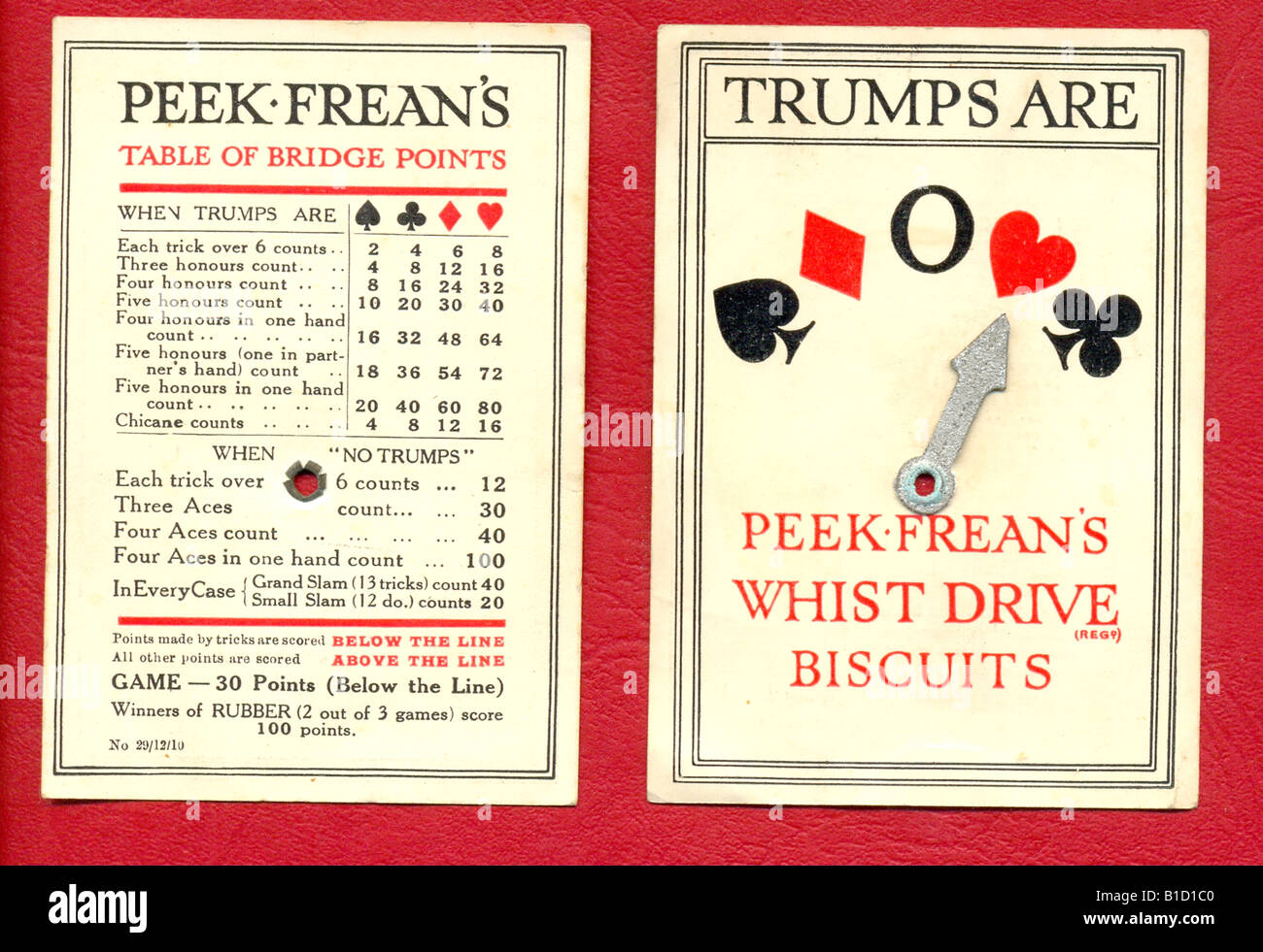 Marqueur whist publicité publié par Peek Freans biscuits de 1910 Banque D'Images