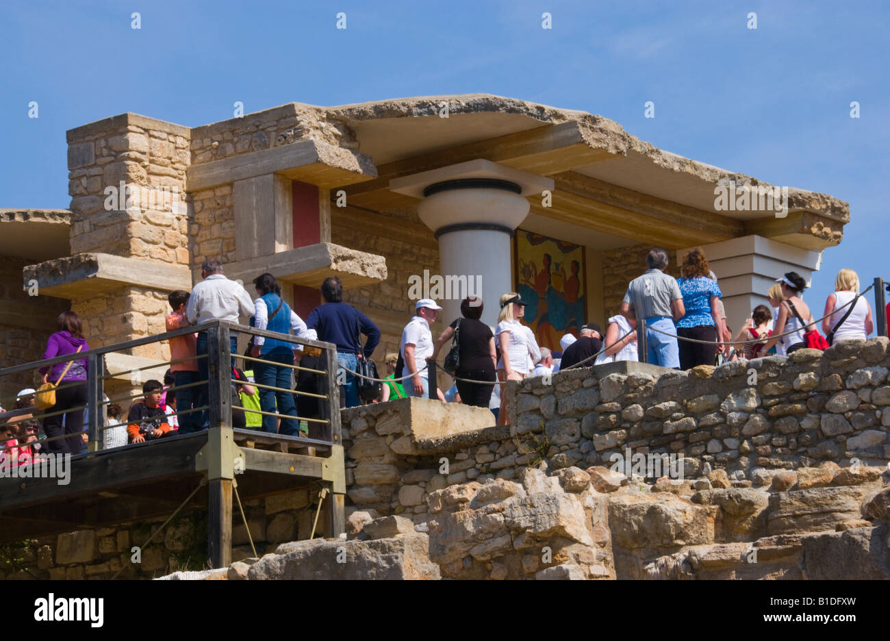 Palais Minoen de Knossos sur Méditerranée grecque de Crète partiellement reconstruites par l'archéologue anglais Arthur Evans Banque D'Images