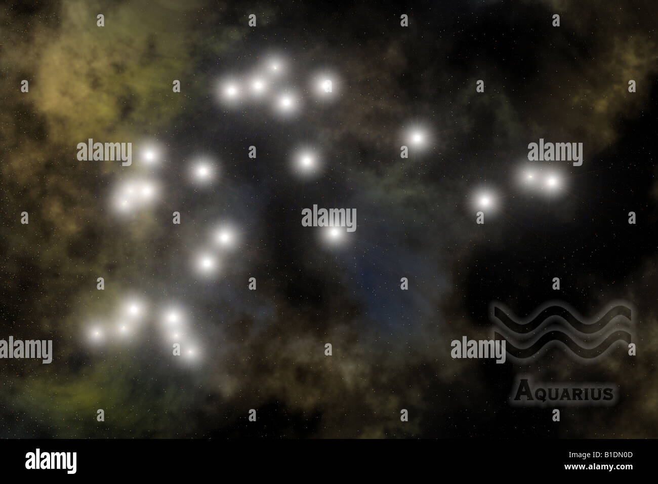 Zodiaque - Verseau constellation, avec signature et nom du zodiaque. L'espace contre l'arrière-plan galaxy Banque D'Images
