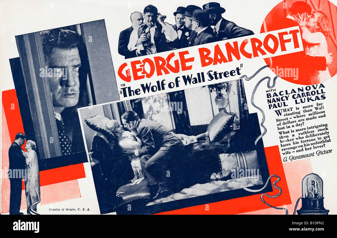 Le loup de Wall Street 1929 courtier impitoyable perd délibérément sa fortune à se venger sur sa femme infidèle et son amant Banque D'Images