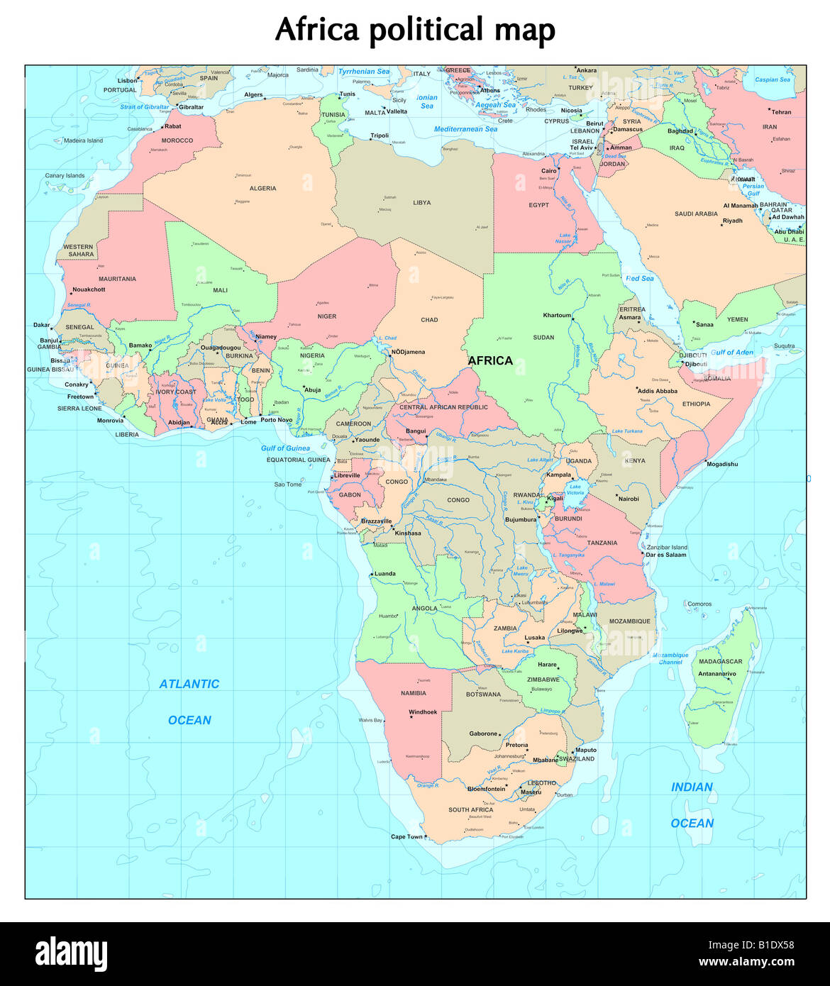 Carte politique de l'Afrique Banque D'Images