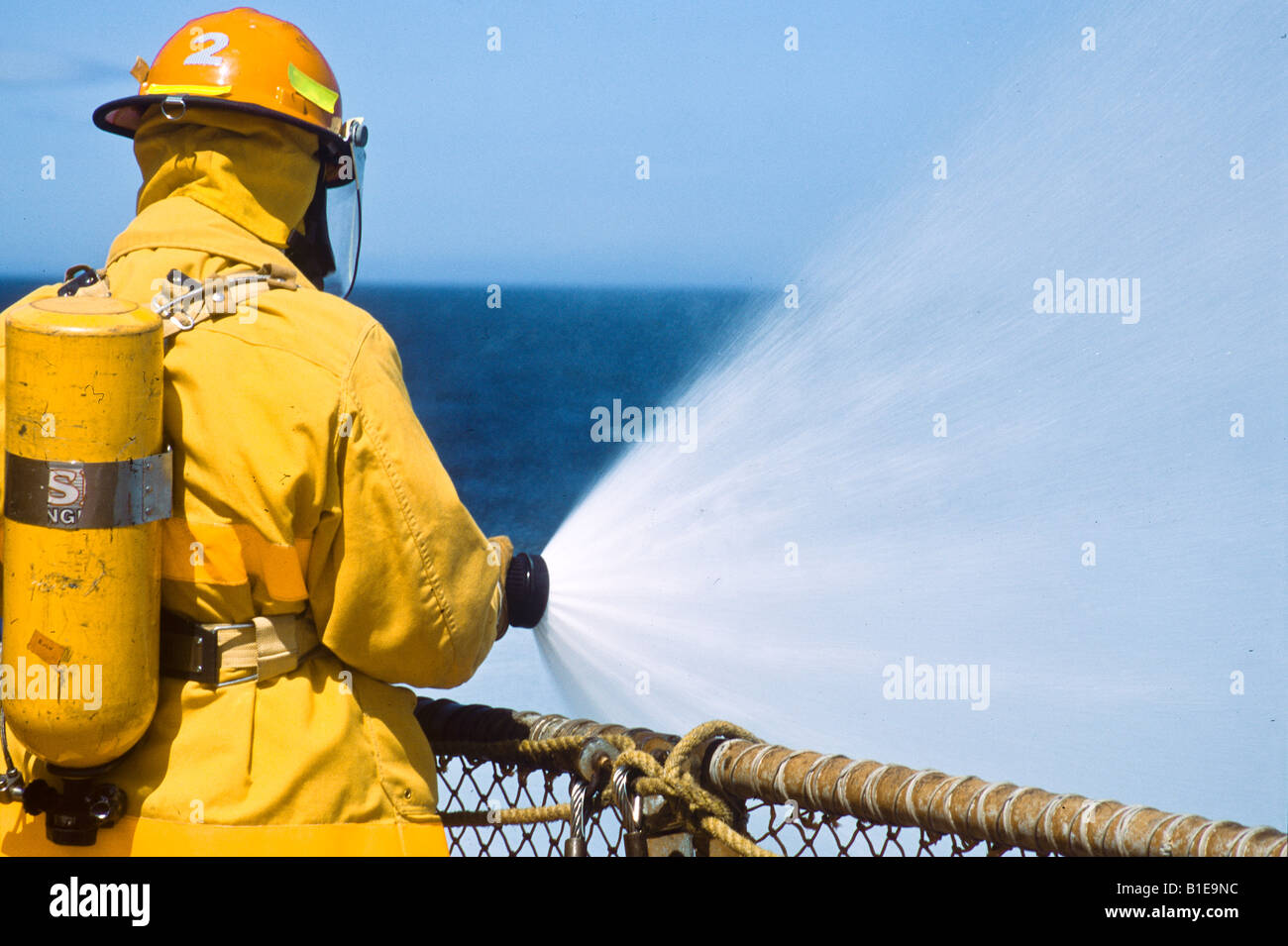 Exercice d'incendie à bord du porte-conteneurs, Horizon Anchorage Banque D'Images