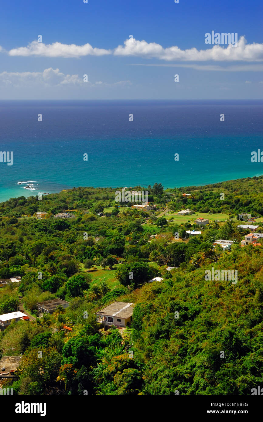 Vue sur la côte à Punta Yeguas et le sud-est de la mer des Caraïbes près de Yabucoa, Puerto Rico Banque D'Images