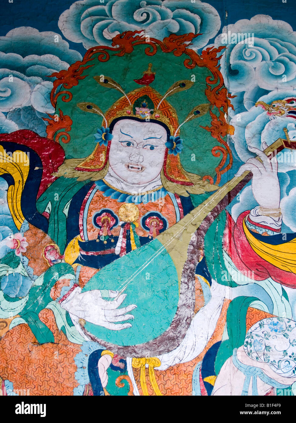 Murale dans le Sikkim monastère de Gourou Padmasambhava Banque D'Images