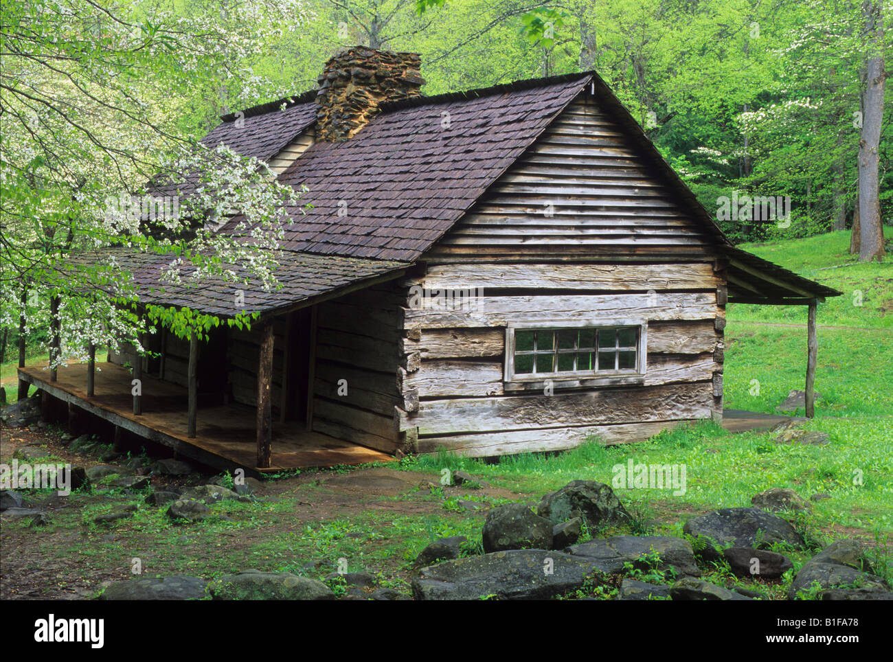 Le Bud Ogle Printemps cabine Great Smoky Mountains National Park Utah USA Banque D'Images