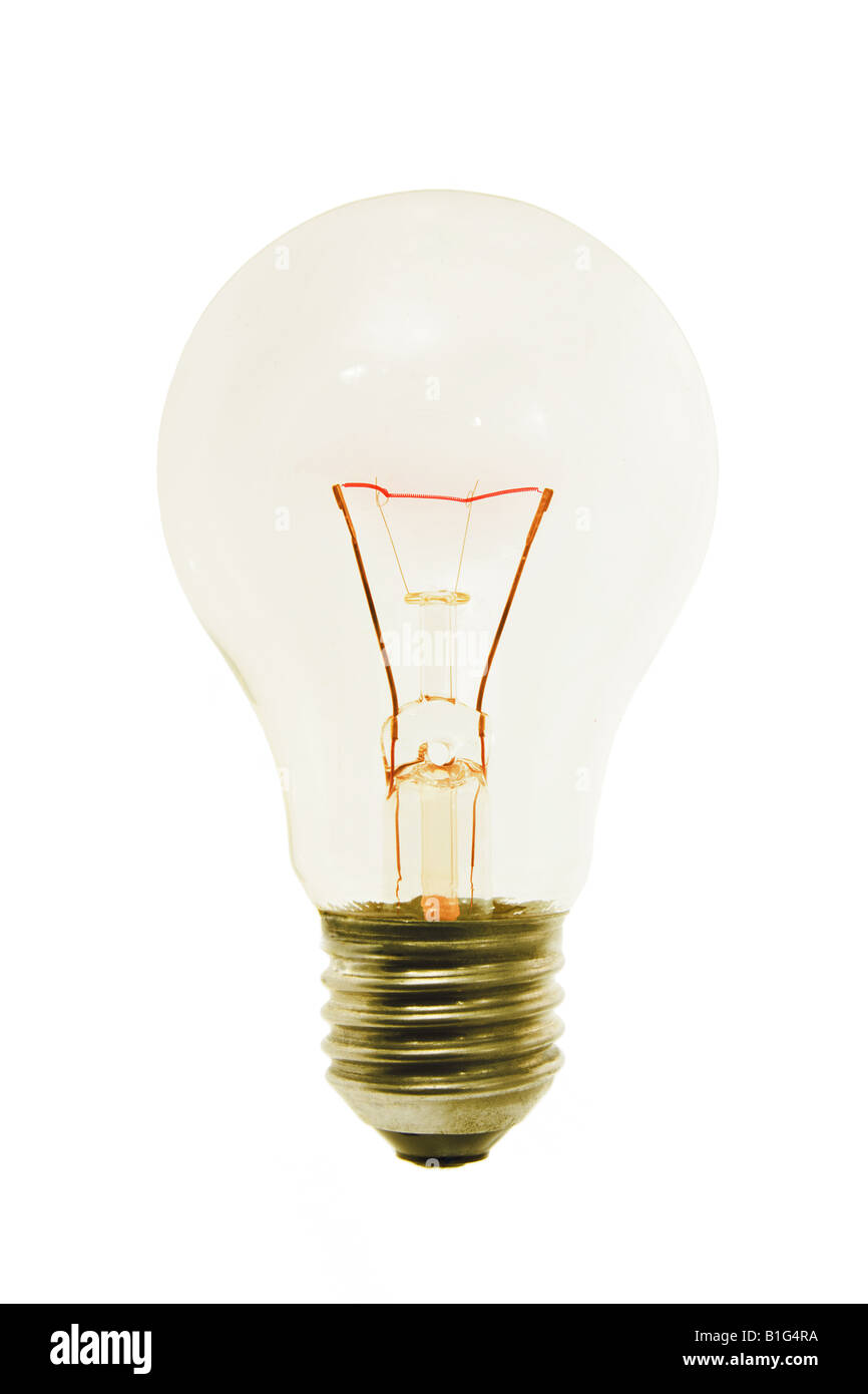 En filament incandescent Light bulb on white background Banque D'Images