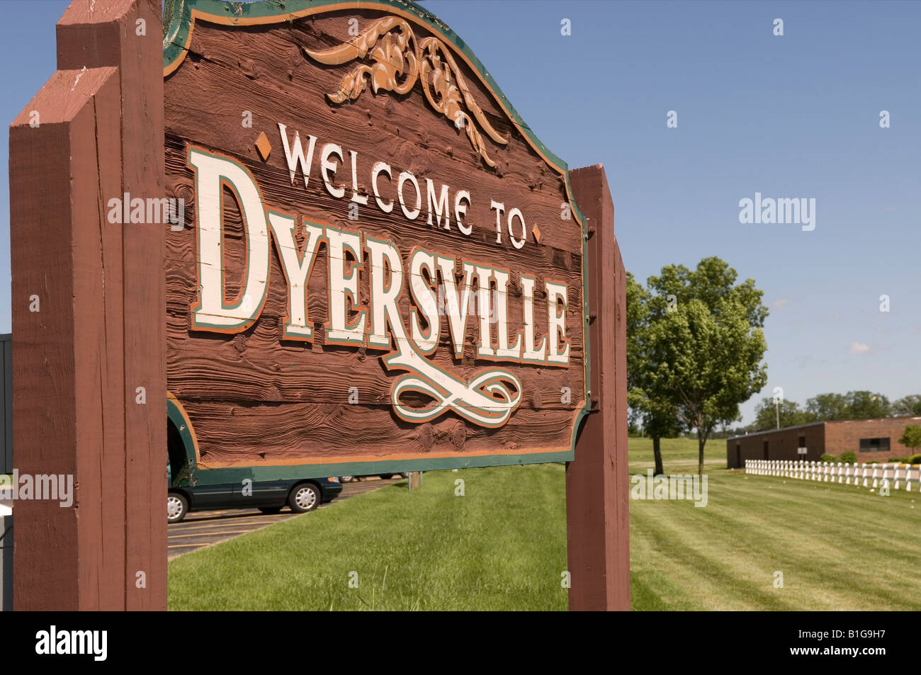 Bienvenue à Dyersville signe l'Iowa USA Banque D'Images