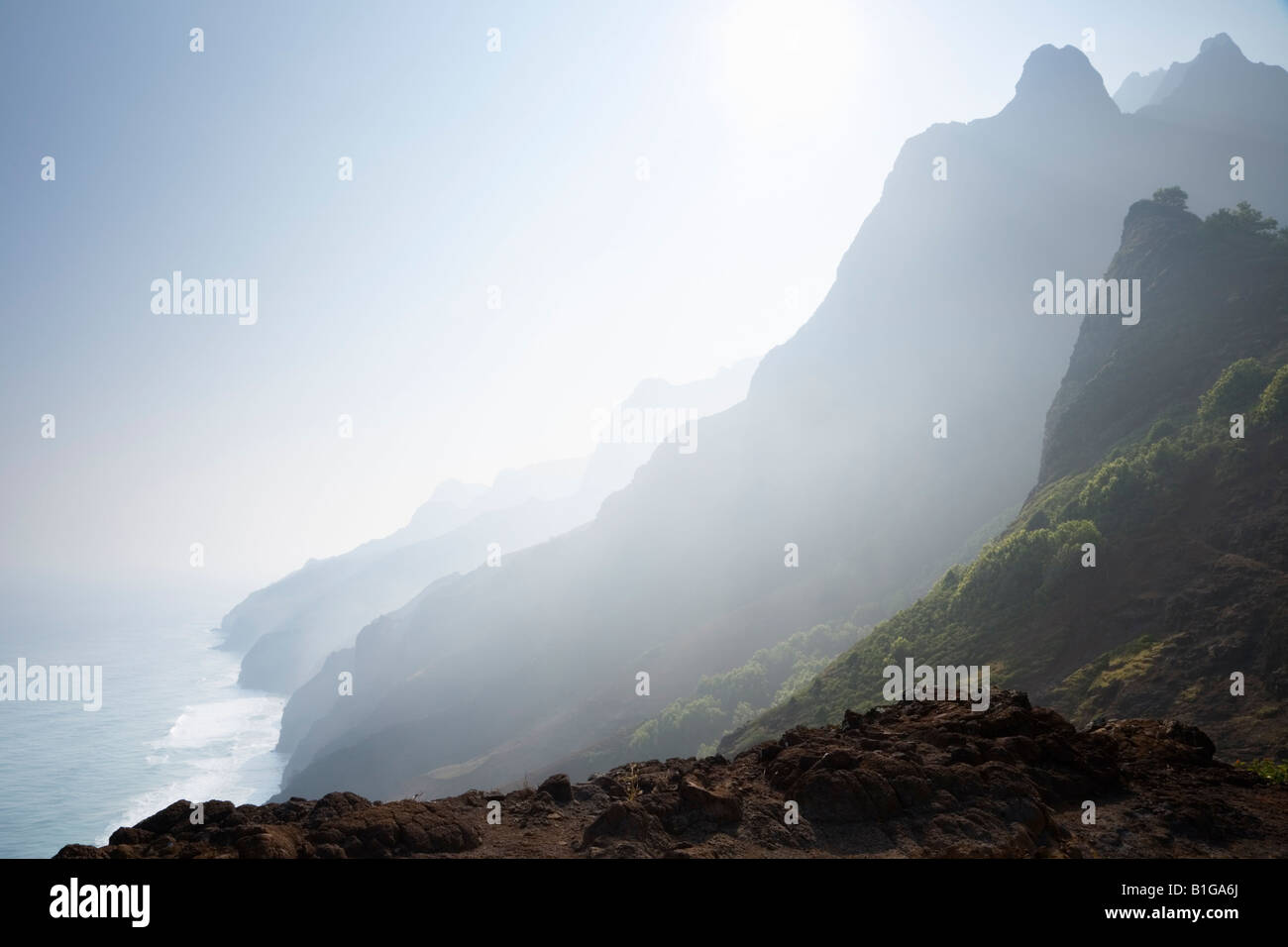 Vue de la Côte de Na Pali à partir de la Côte de Na Pali Kalalau Trail State Park Kauai Hawaii USA Banque D'Images