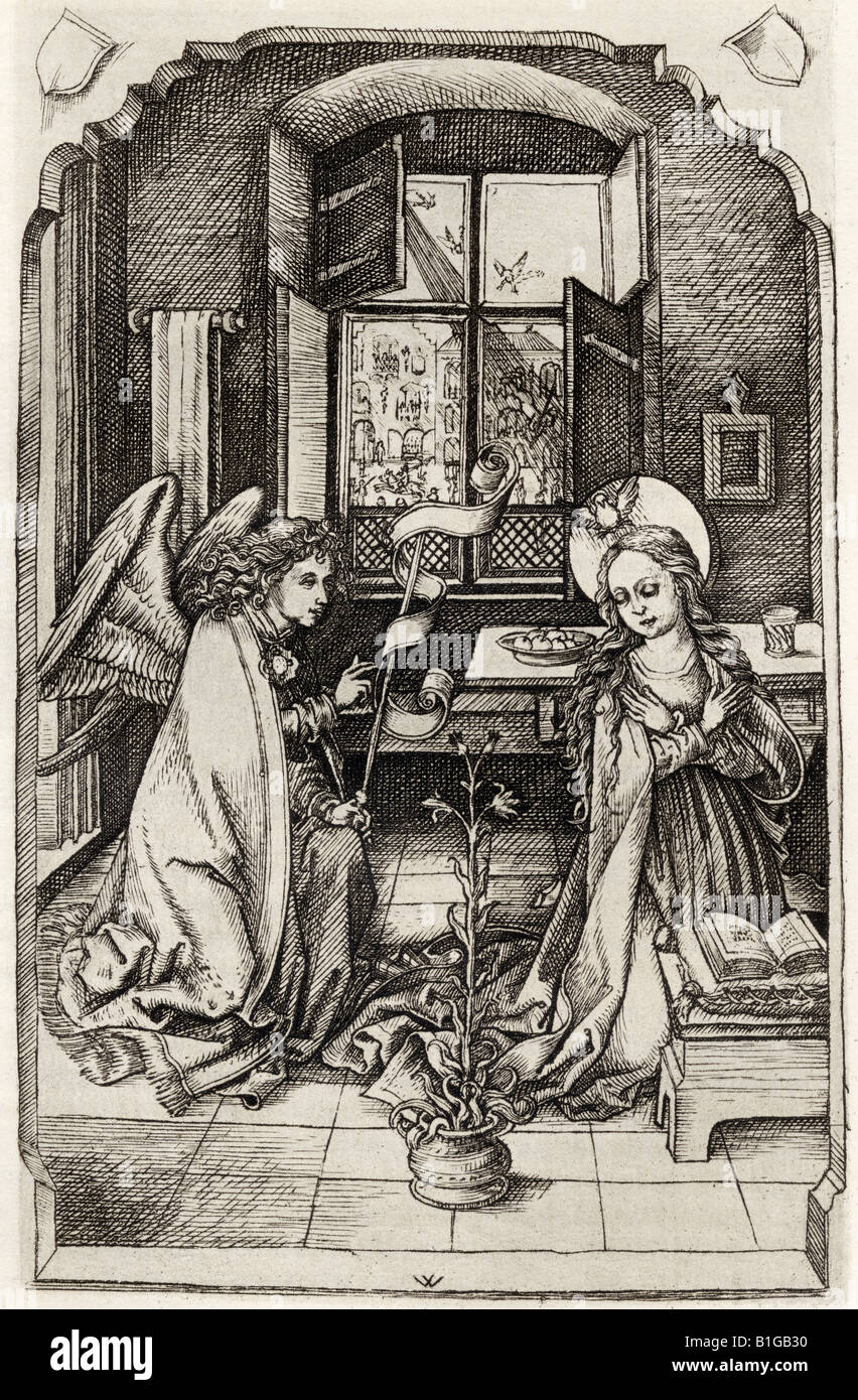 Télécopie de l'Annonciation à la Madonna par Venceslaus d'Olmutz. Banque D'Images