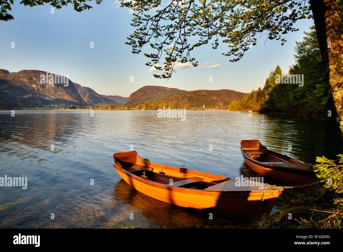 Bateaux sur le lac de Bohinj Banque D'Images