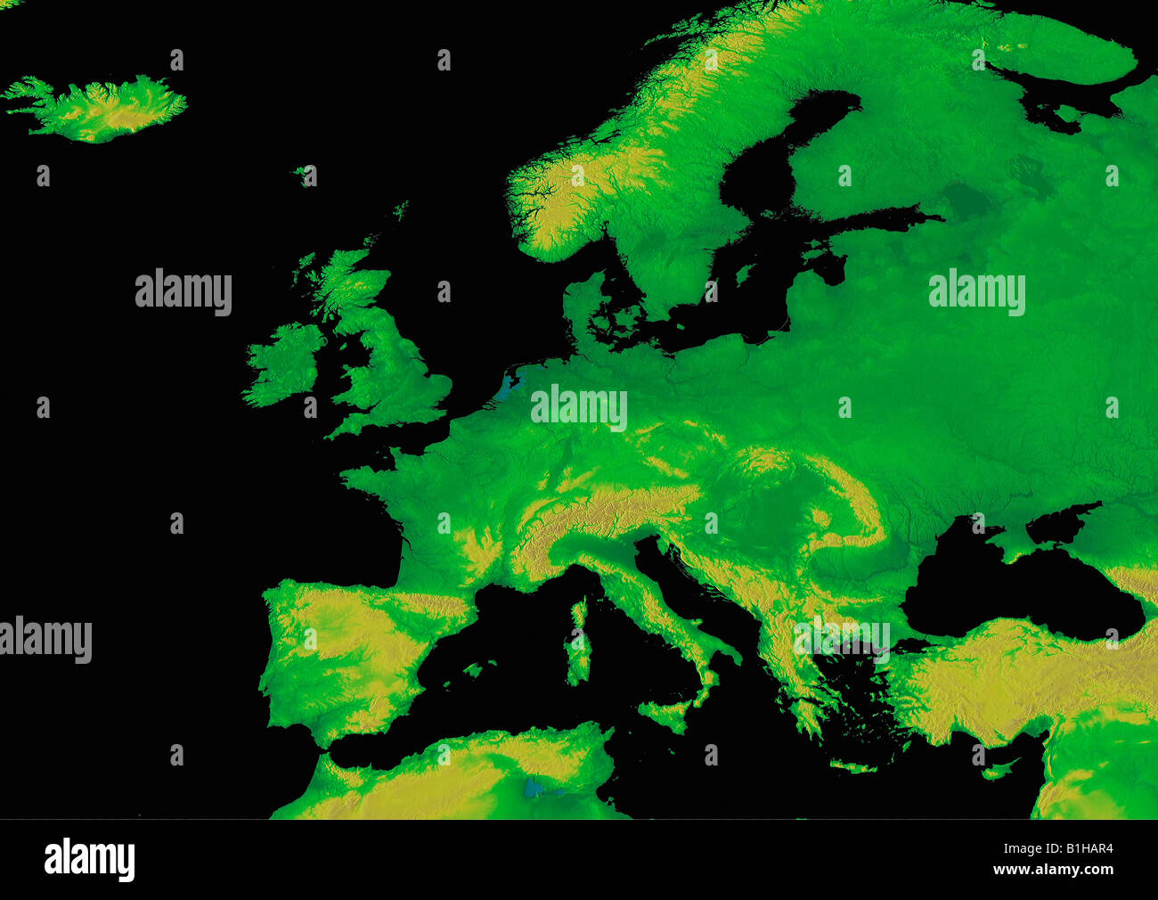 La carte d'élévation numérique de l'Europe la terre de l'espace Banque D'Images