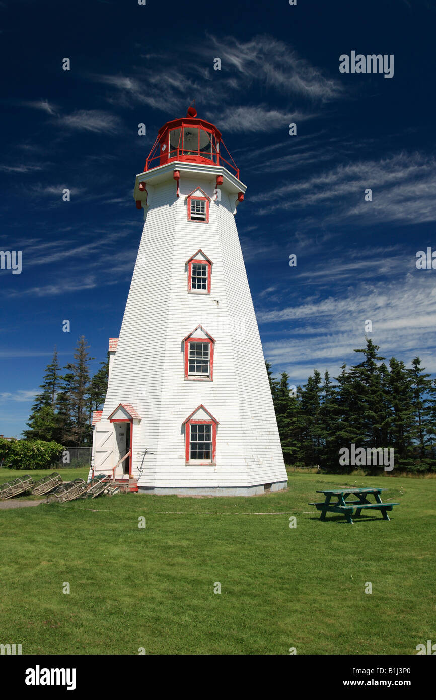 Le phare sur un paysage, phare de Panmure Island, Prince Edward Island, Canada Banque D'Images