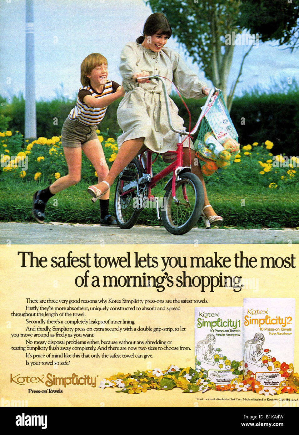 1970 La publicité pour presse Kotex-n serviettes hygiéniques par Kimberly-Clark 1978 pour un usage éditorial uniquement Banque D'Images