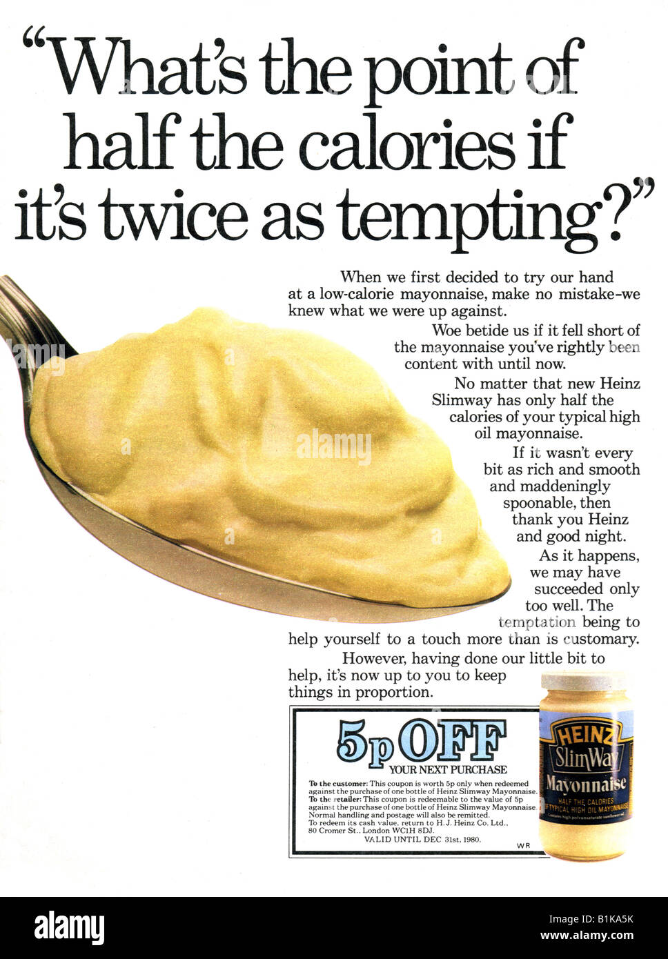 1980 publicité pour le magazine de la femme Slimway La mayonnaise Heinz pour un usage éditorial uniquement Banque D'Images