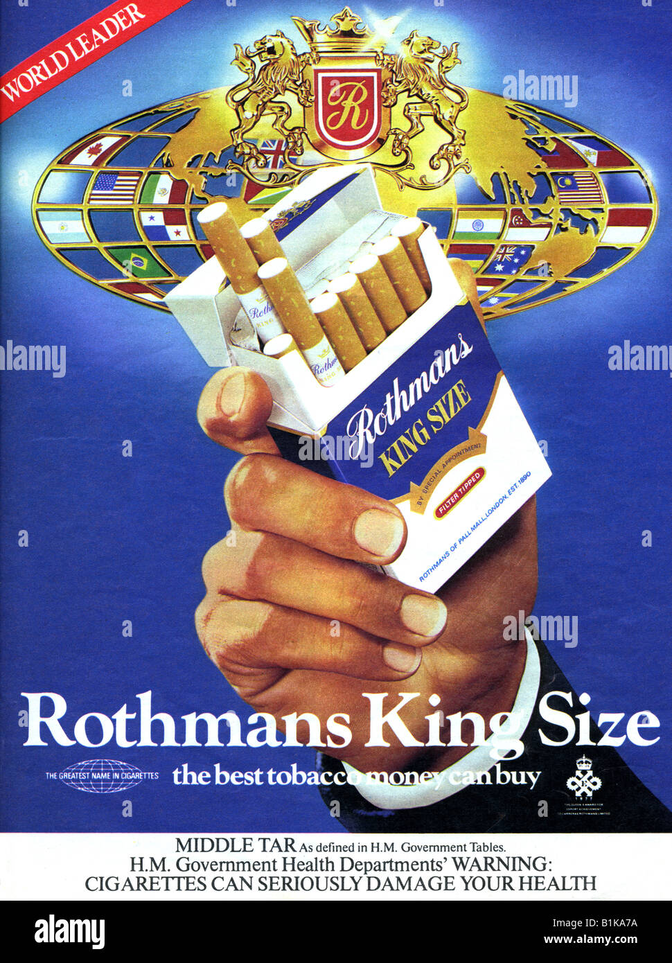 1980 Publicité pour Rothman's, format des cigarettes pour un usage éditorial uniquement Banque D'Images