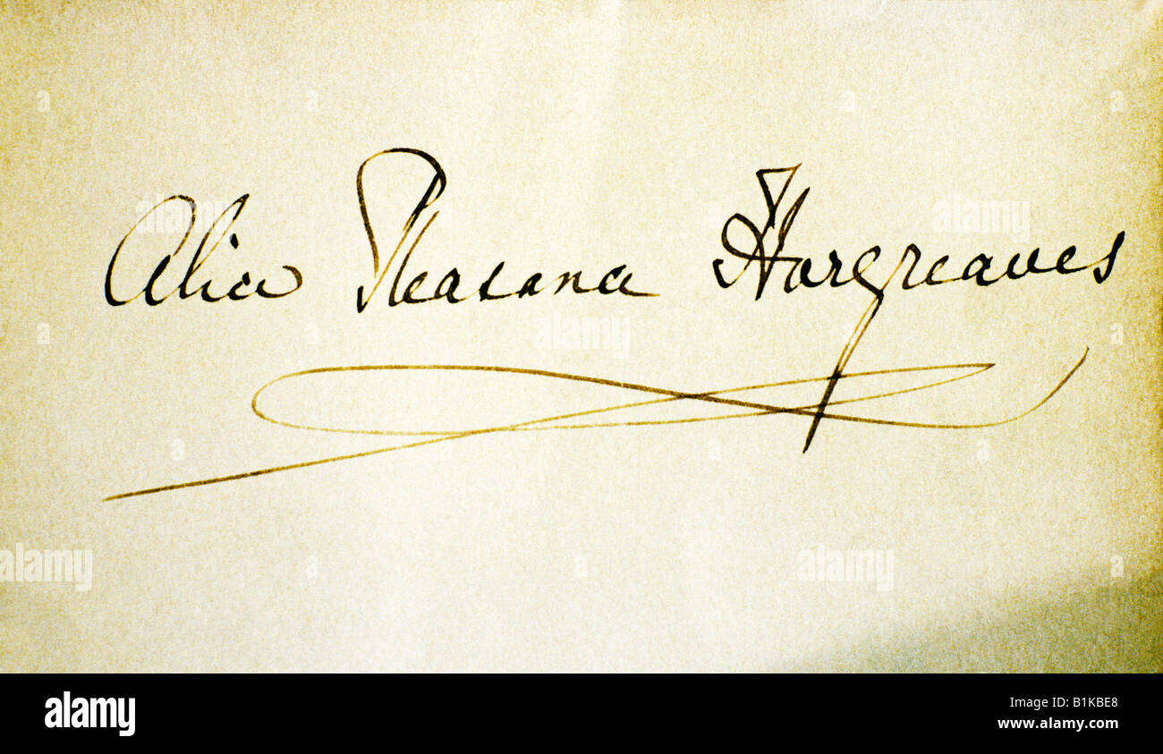 Guildford Alice Hargreaves signature Lewis Carroll Alice au Pays des Merveilles auteur Surrey England UK manuscrit Banque D'Images