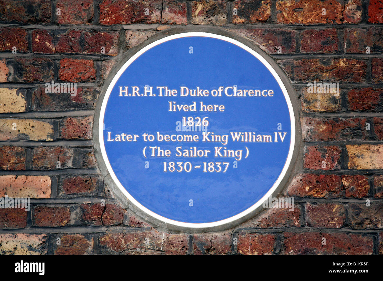 Blue plaque pour Son Altesse Royale le duc de Clarence, qui deviendra plus tard le roi William IV Banque D'Images
