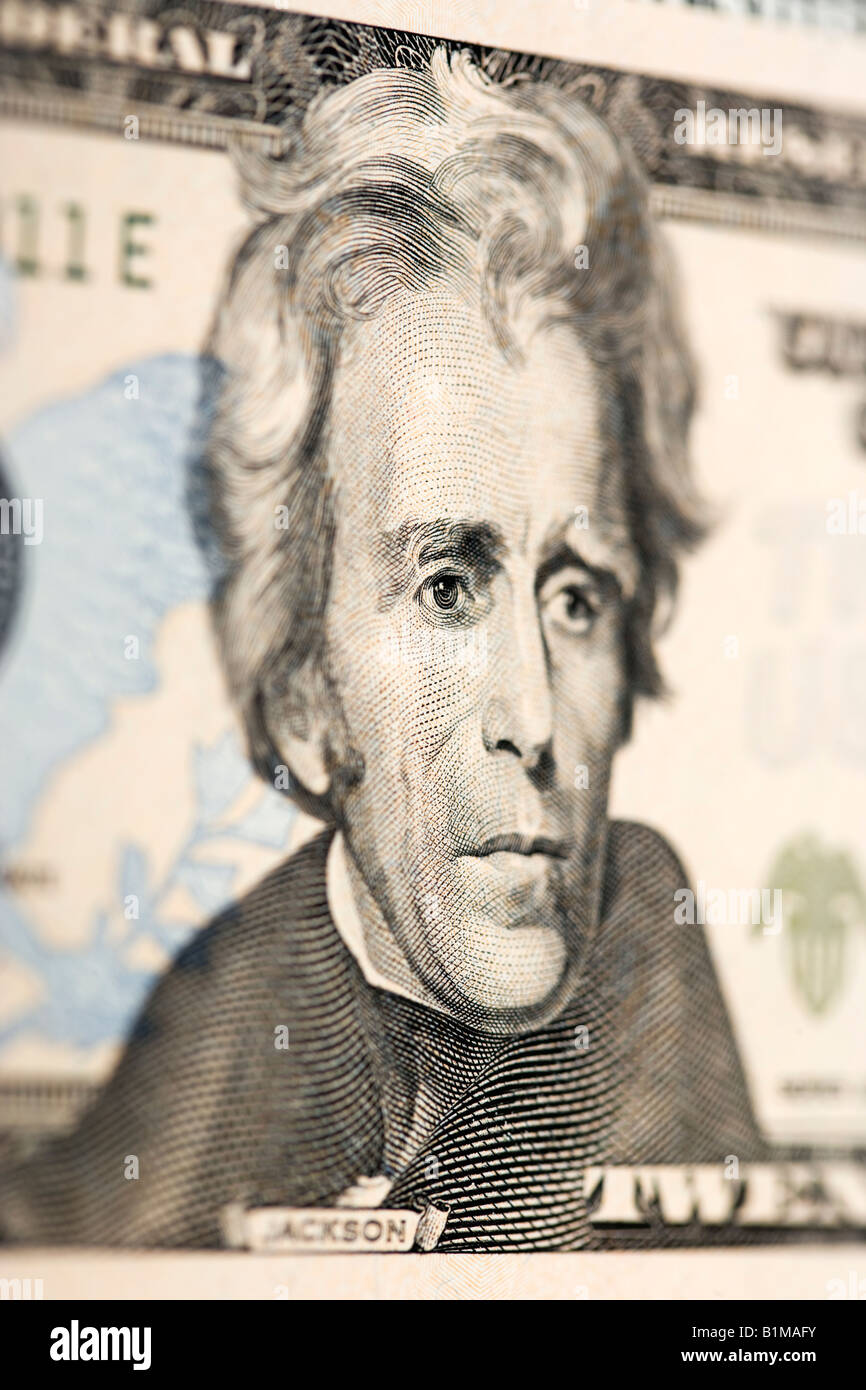 Portrait d'Andrew Jackson sur le billet de vingt dollars Banque D'Images